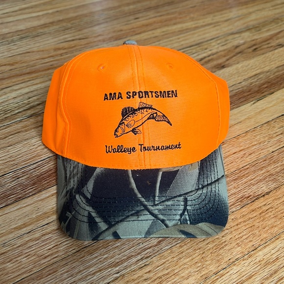 Walleye Fishing Camo Tournament Hat / Blaze Orange / New - Picture 2 of 5